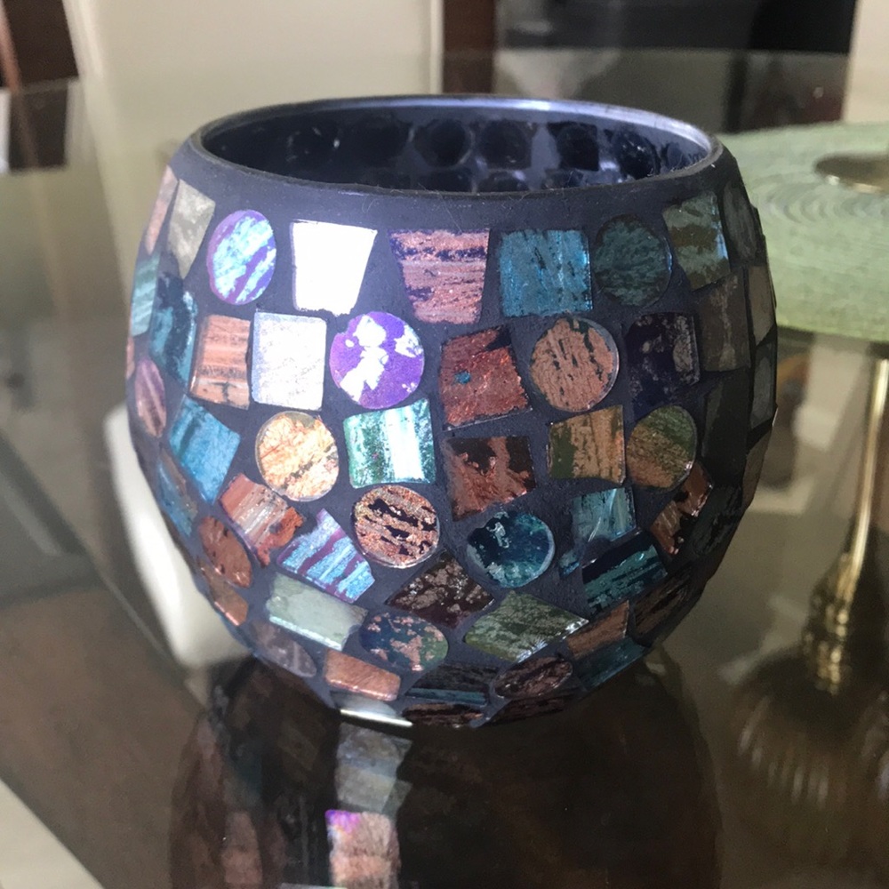 iridescent blue candle holder
